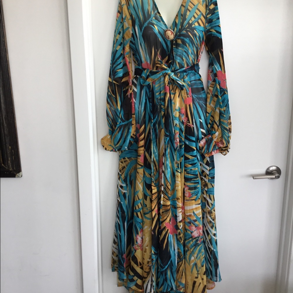 Baluoke  Blue/ Orange , Maxi Green , yellow  Long sleeved dress size Small $ 70